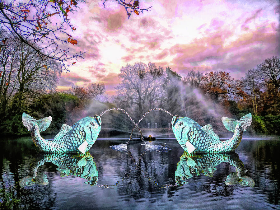 Two Fish Fountain 1  Digital Art by Linda Brody