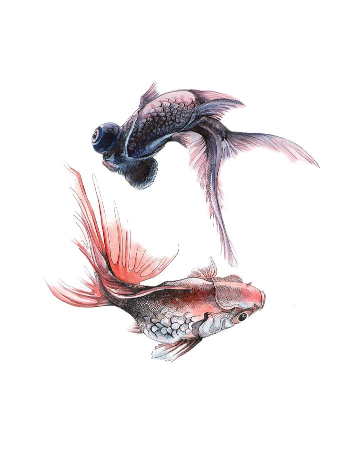Two Fishes Painting by Ina Petrashkevich
