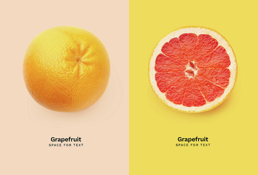 Two Fresh Grapefruits Isolated On Colorful Background Photograph by Asya Nurullina