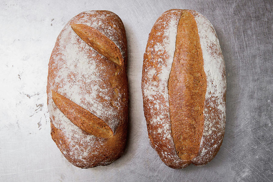 Two Freshly Baked Loaves Of Brown Bread Photograph by Torri Tre