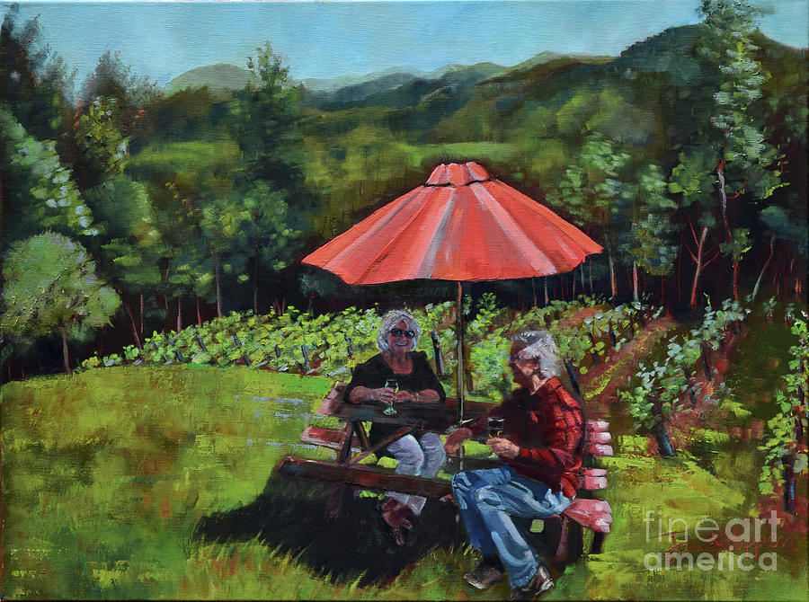 Mountain Painting - Two Friends at Ott Farms and Vineyards by Jan Dappen