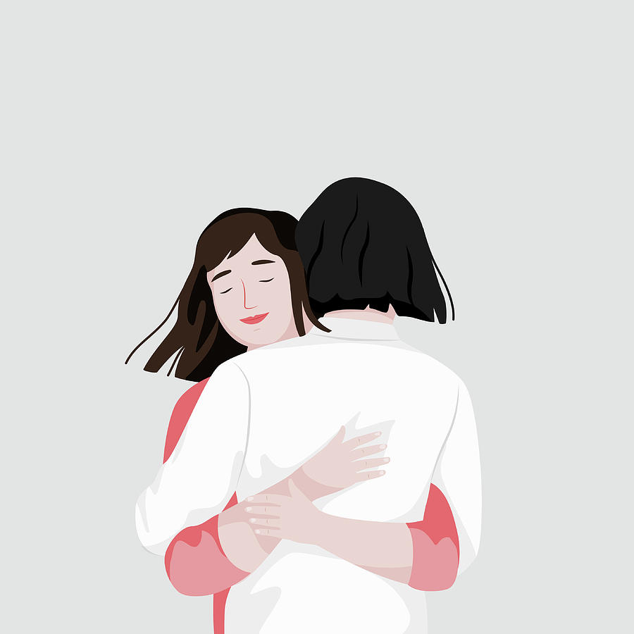 two friends hugging cartoon