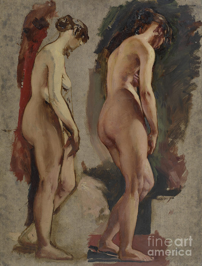 Two full length standing Female Nudes, turned to the right Painting by William Etty