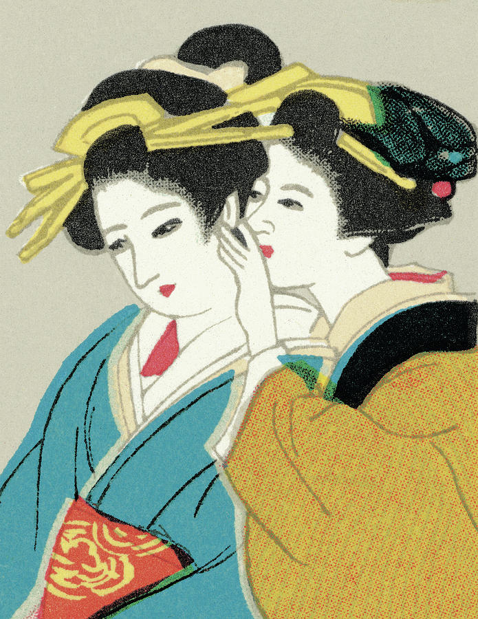 Vintage Drawing - Two Geisha by CSA Images