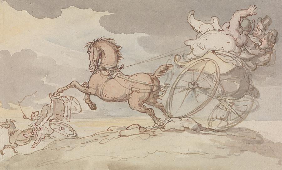 Two Gigs in Trouble Drawing by Thomas Rowlandson