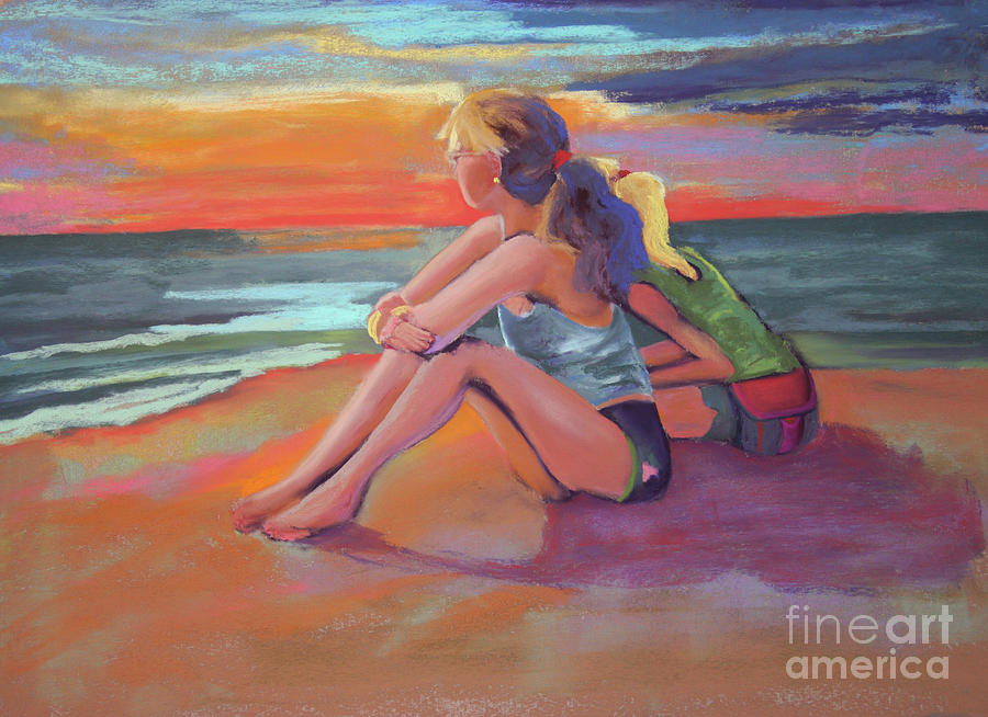 Sunset Pastel - Two Girls Enjoying A Florida Sunset by Cheryl Yellowhawk Sunset Pastel - Two Girls Enjoying A Florida Sunset by Cheryl Yellowhawk