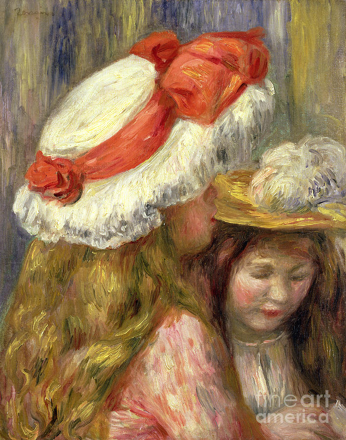Two Girls with Hats, circa 1890  Painting by Pierre Auguste Renoir