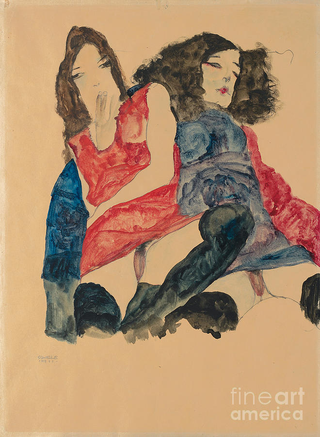Two Girls; Zwei Madchen, 1911 Painting by Egon Schiele