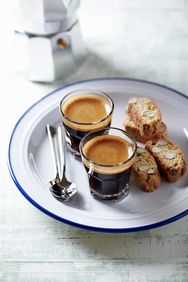 Two Glasses Of Espresso With Cantuccini Photograph by B.&.e.dudzinski