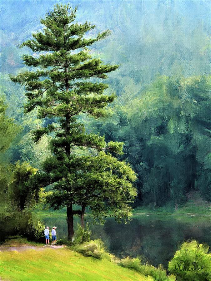 Two Guys and a Pond Painting by Diane Chandler