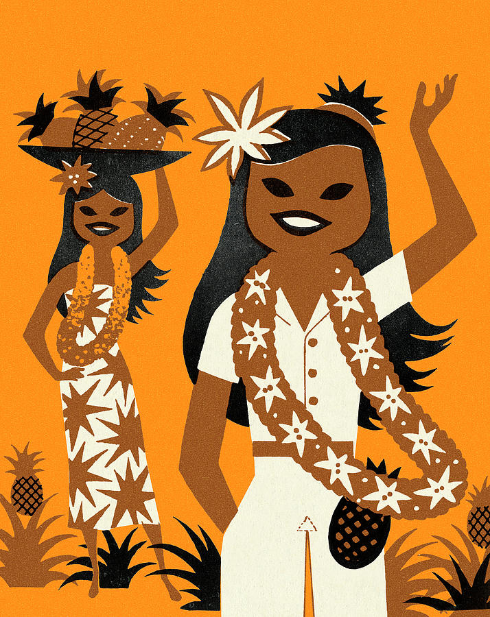 Vintage Drawing - Two Hawaiian Women by CSA Images