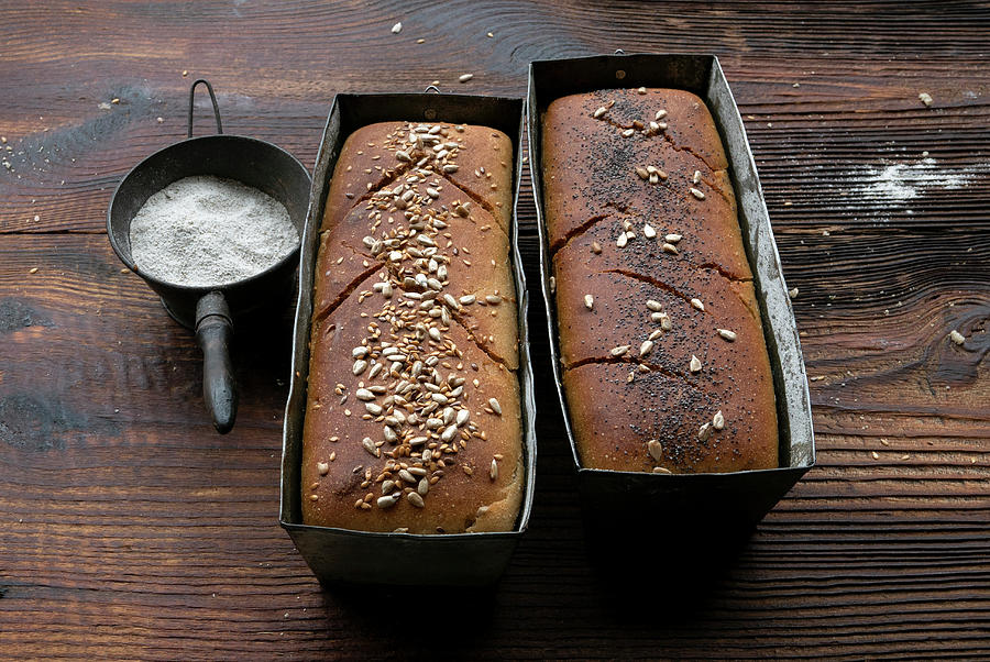 Two Homemade Loaves Of Bread In Baking Tins Photograph by Magdalena & Krzysztof Duklas