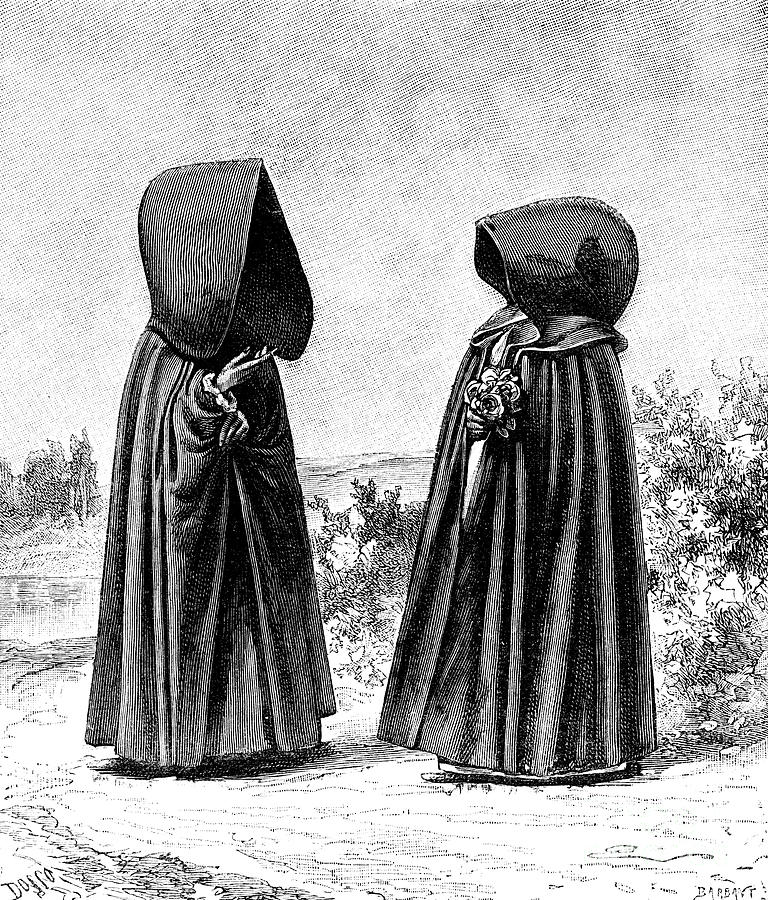 Two Hooded Women From Faial, Portugal Drawing by Print Collector
