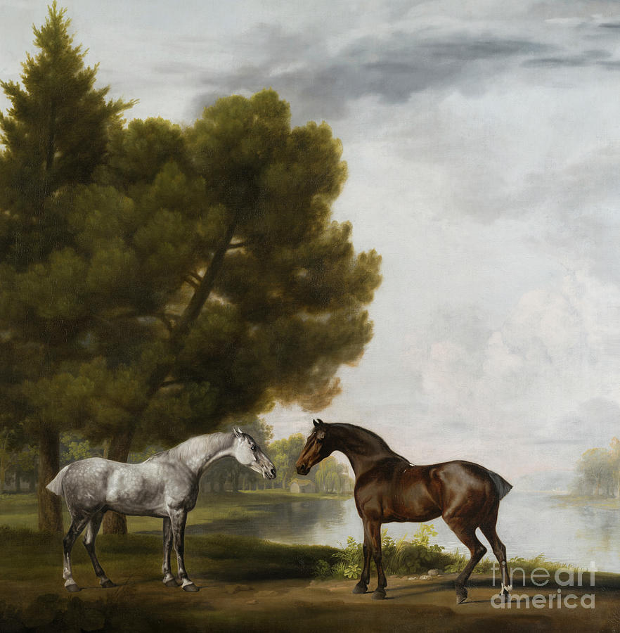 Two Horses Communing In A Landscape By George Stubbs Painting by George Stubbs