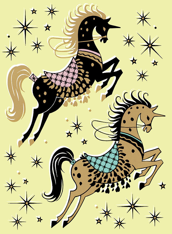Unicorn Drawing - Two Horses Performing by CSA Images