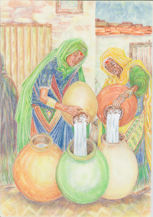 Two Indian Water Pourers Pastel by Giovanni Caputo