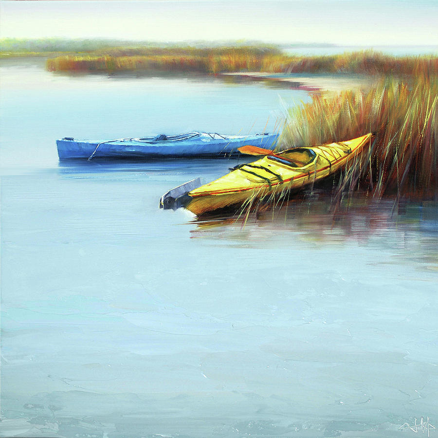 Two Kayaks Painting by Jihong Shi