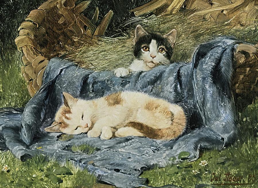 Two Kittens Painting by Julius Adam The Younger Two Kittens Painting by Julius Adam The Younger