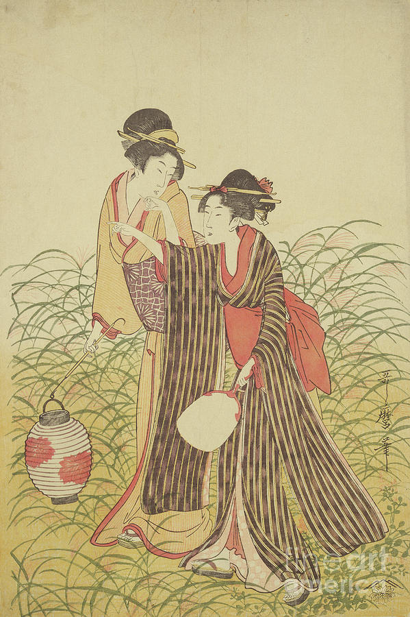 Two Ladies, Edo Period Drawing by Toshusai Sharaku
