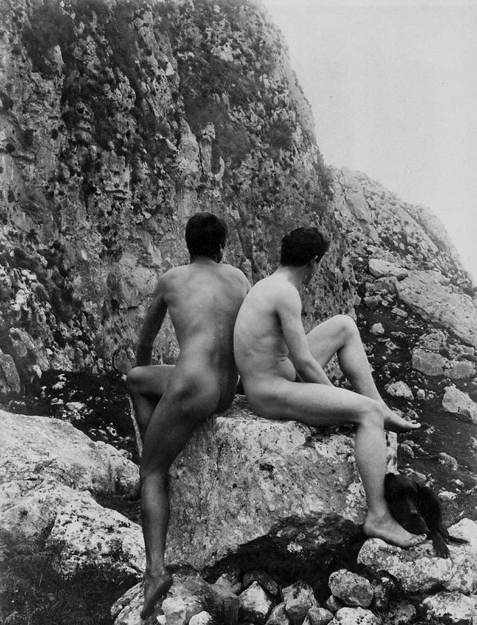 Two Male Nudes On A Rock, 1890 Photograph by Wilhelm Von Gloeden