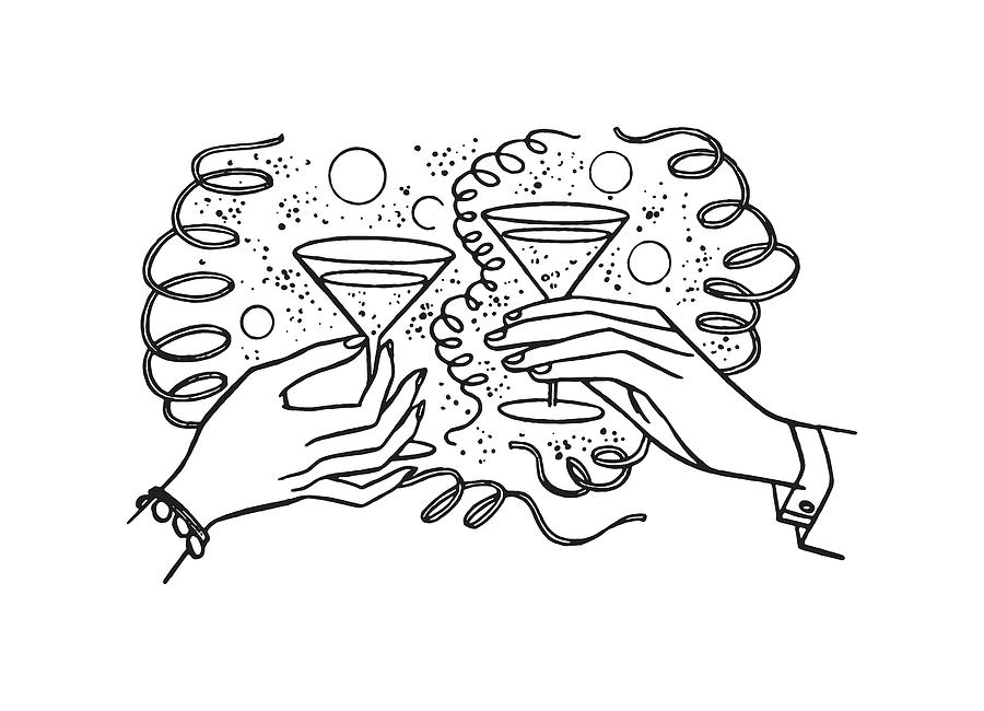 Black And White Drawing - Two Martini Glasses by CSA Images