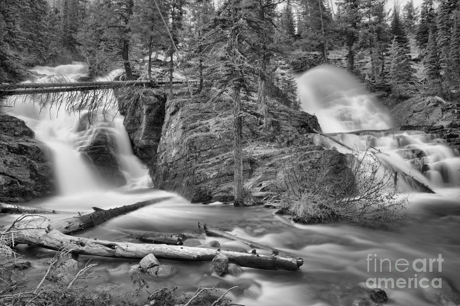Two Medicine Twin Falls Black And White Photograph by Adam Jewell