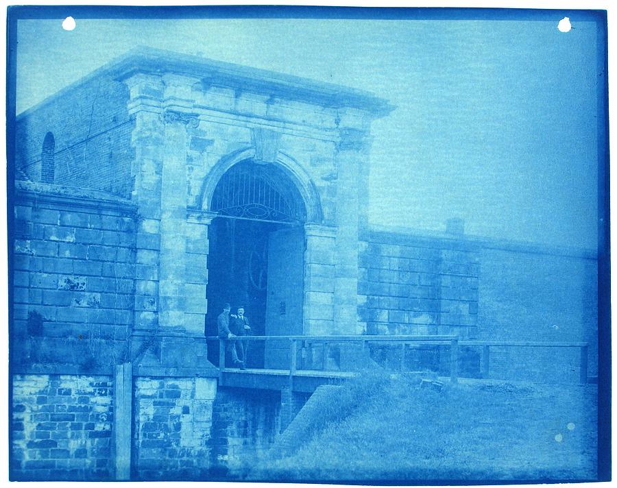 Two men at the gate  Cyanotype Photograph by Thomas Smillie Painting by Celestial Images