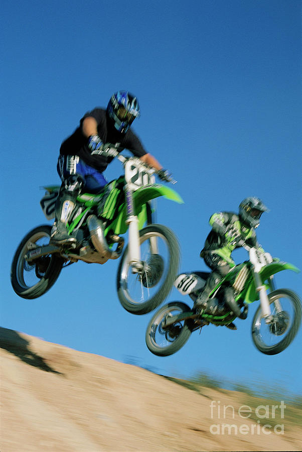 Two Men Competing In Motocross Photograph by Tim Barnett