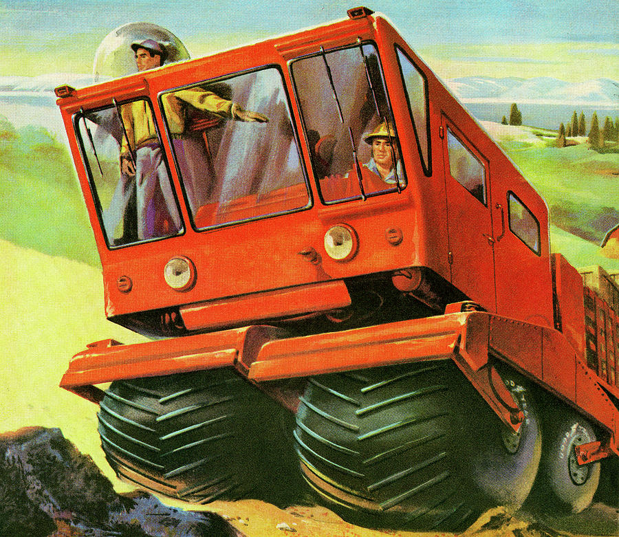 Two Men Driving Construction Vehicle Drawing by CSA Images - Fine Art ...