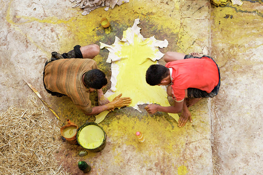 Two Men Dying Animal Skin, Fez Medina Photograph by Cultura Rm Exclusive/romona Robbins Photography