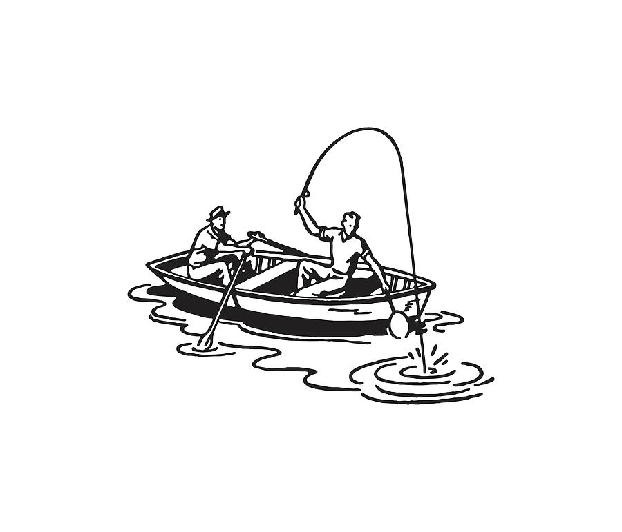 Two Men Fishing in Canoe by CSA Images