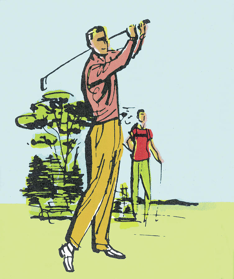Golf Drawing - Two Men Golfing by CSA Images