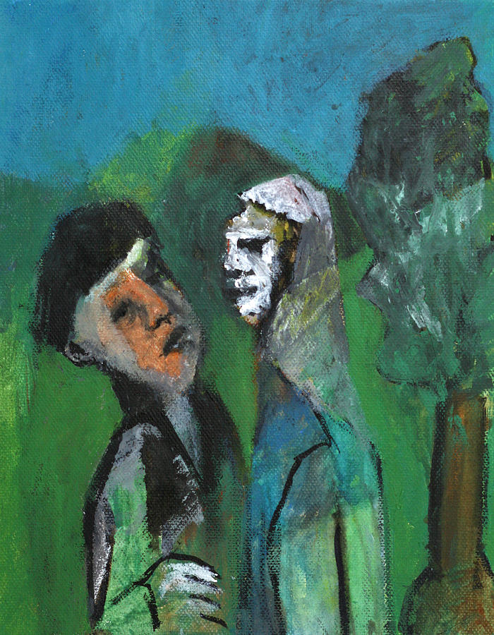 Two men in a field Painting by Edgeworth Johnstone