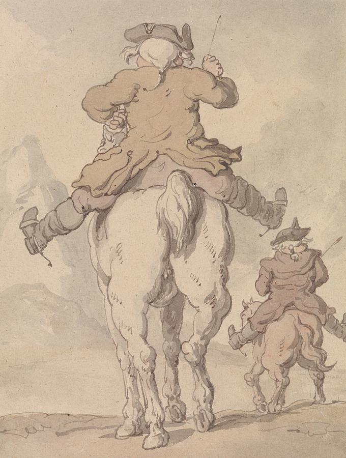 Two Men on Horseback Seen from Behind Drawing by Thomas Rowlandson