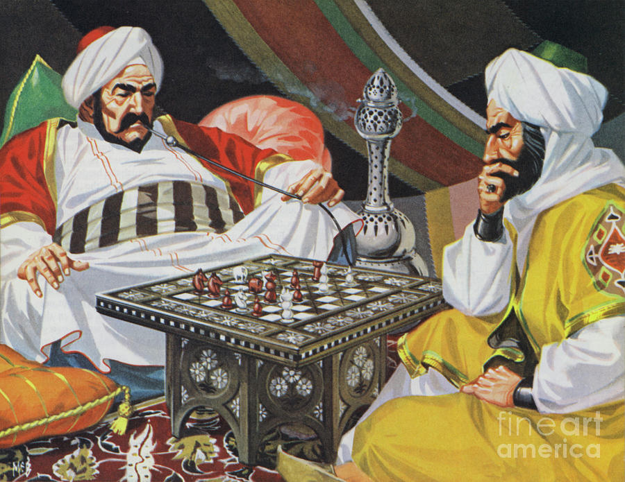 Two Men playing chess Painting by Angus McBride