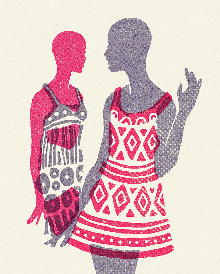 Vintage Drawing - Two Models Wearing Dresses by CSA Images