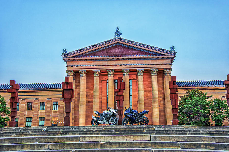 Two Motorcycles on Top of the Art Museum Steps Photograph by Bill Cannon