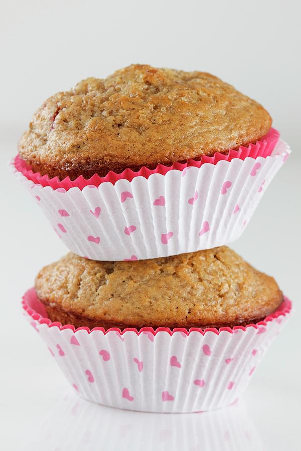 Two Muffins In Heart Muffin Cups; Stacked Photograph by A-moore, Cristina