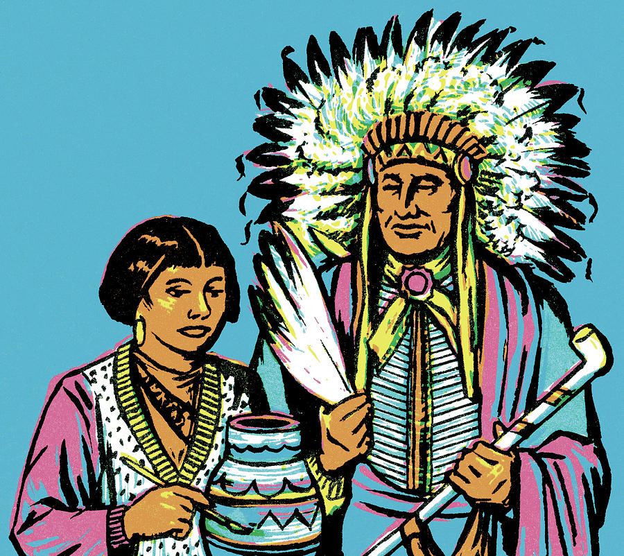 Vintage Drawing - Two Native Americans by CSA Images