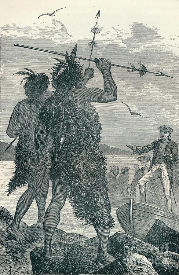 Two Natives Dispute Captain Cooks Drawing by Print Collector