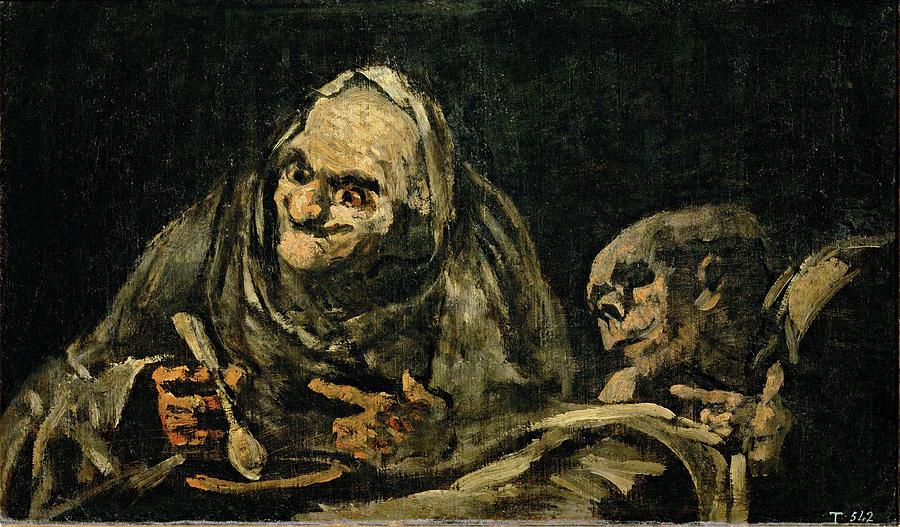 Two Old Men Eating, 1820-1823, Spanish School, Mural, 49,3 cm x... Painting by Francisco de Goya -1746-1828-