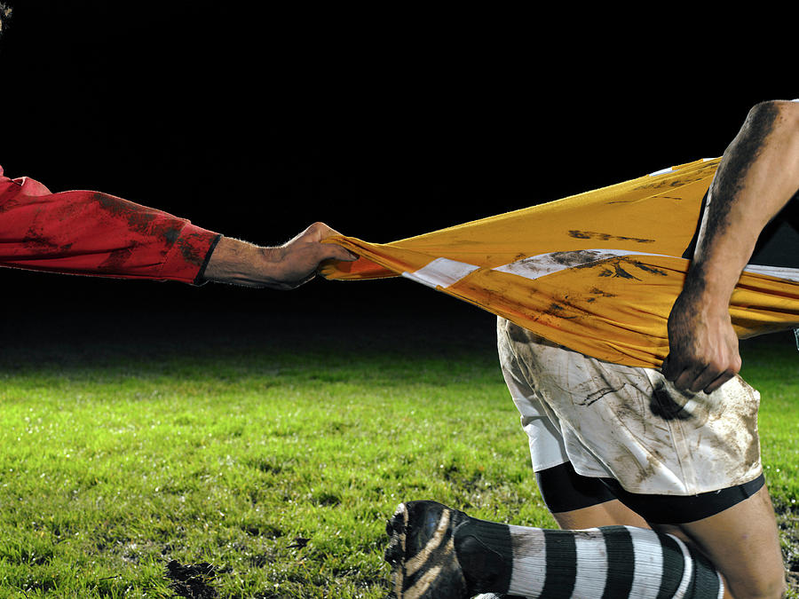 Two Opposing Male Rugby Players, One Photograph by Thomas Barwick