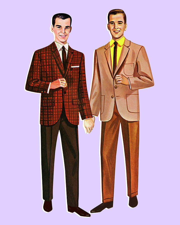 Vintage Drawing - Two Paper Doll Men by CSA Images