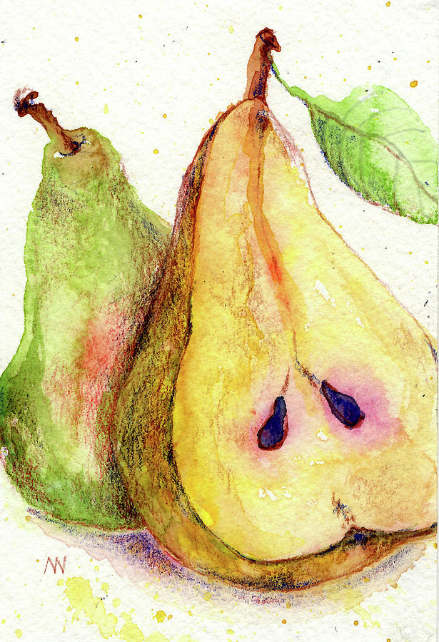 Two Pears Painting by AnneMarie Welsh