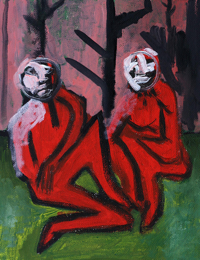 Two people outside a forest Painting by Edgeworth Johnstone