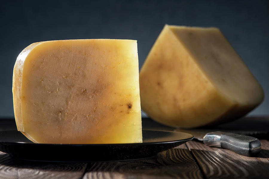 Two Pieces Of Monterey Jack hard Cheese Made From Cows Milk, Usa Photograph by Reiand