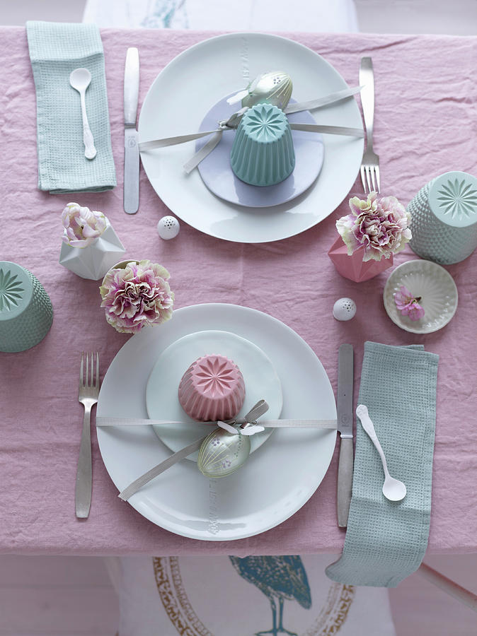 Two Place Settings On Easter Table Photograph by Julia Hoersch