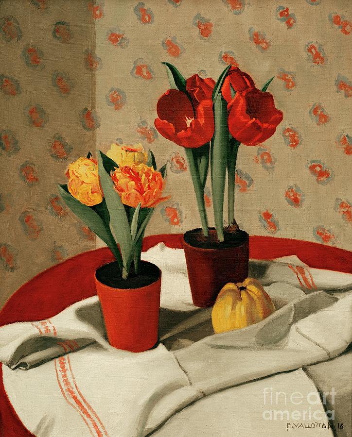 Felix Vallotton Painting - Two pots with yellow and red tulips by Felix Vallotton