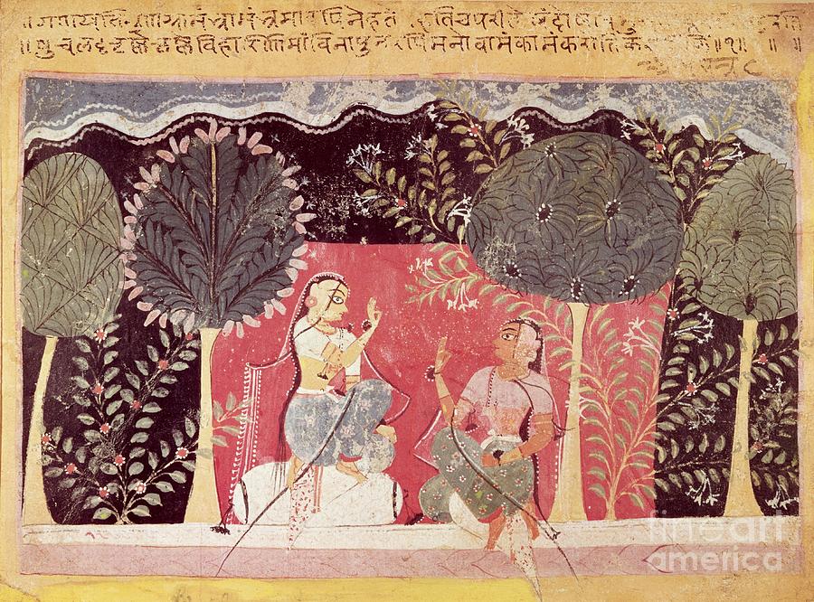 Two Princes In A Garden, From The gita Govinda Painting by Indian School