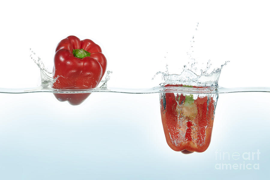 Two Red Peppers Splashing In Water Photograph by Leonello Calvetti/science Photo Library